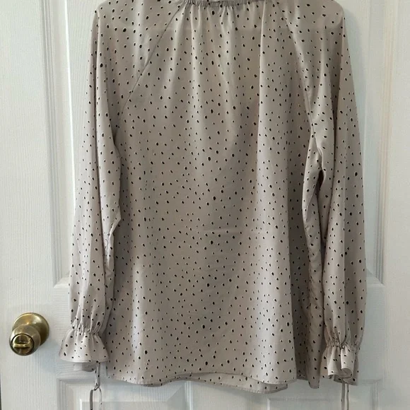 Banana Republic Taupe Polka Dot Ruffle-Neck Blouse - Picture 2 of 5